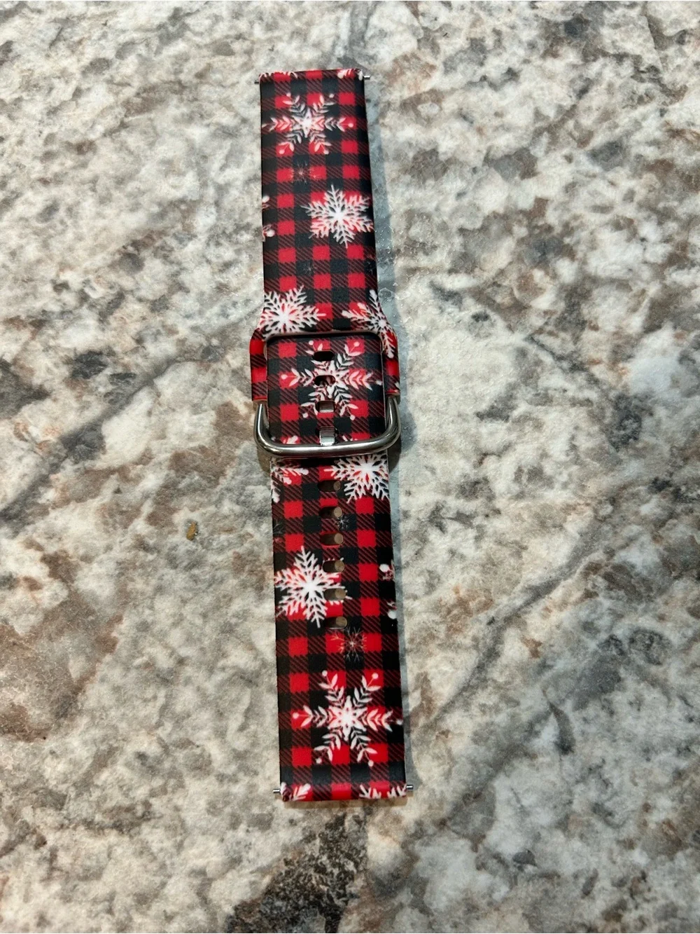 Holiday Plaid Snowflake Watch Band - Red and Black